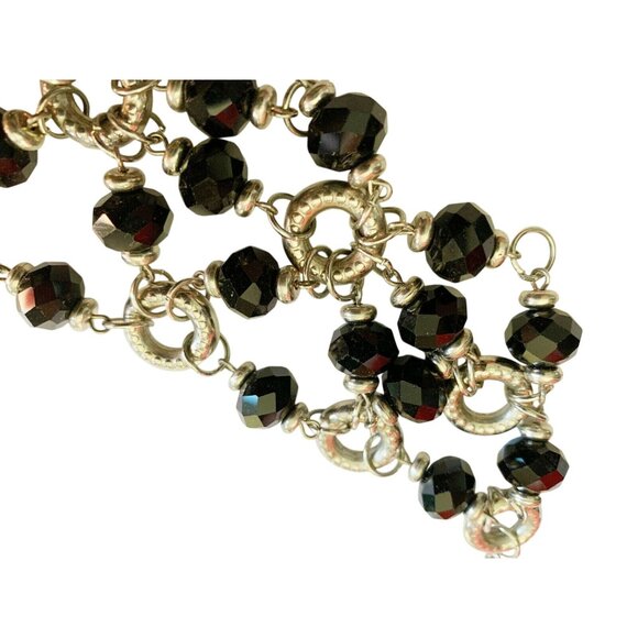 DRAPING Black Bead and Silver Tone Ring NECKLACE 21" - Picture 2 of 7